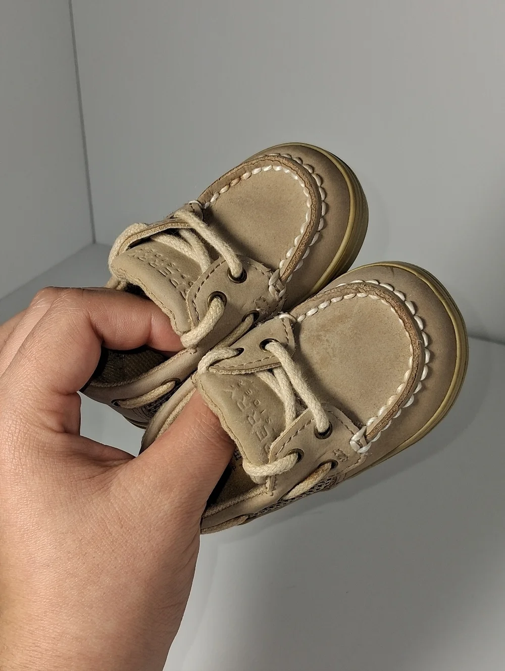 Sperry Top Sider Girls 1M Toddler Intrepid Crib Oat Linen Lace Up Boat Shoes